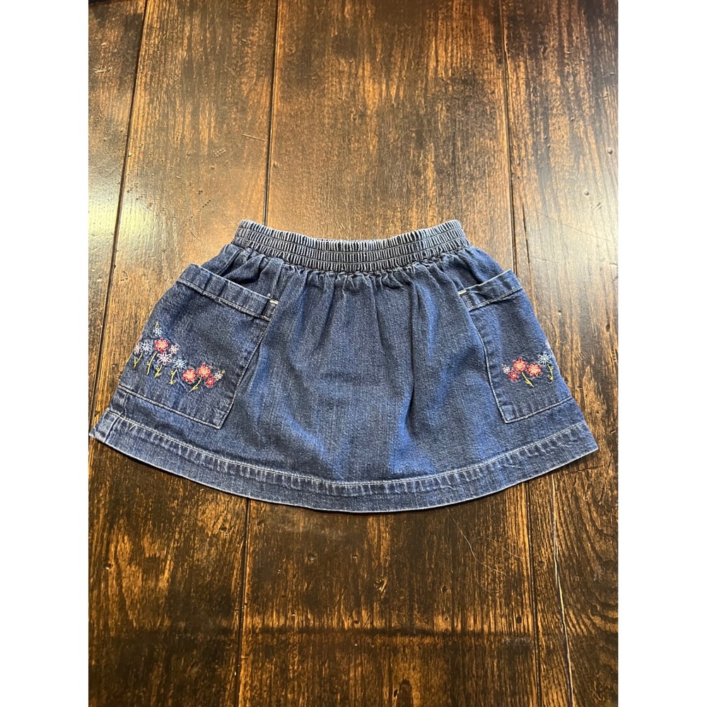 VTG Baby Gap Denim Skort Floral Embroidered Medium Wash Blue 12-18 Months Cotton